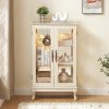 2-Door Curio Cabinet with Tempered Glass Doors, Mirrored Back Panel & Adjustable Shelves C Lighted Display Cabinet with Bulb Included for Home and Office