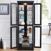 Elegant Lighted Glass Curio Display Cabinet with Wooden Frame C Multi-Purpose Storage for Living Room, Kitchen and Pantry, Bulb Included, Perfect for Wine, Toys and Collectibles