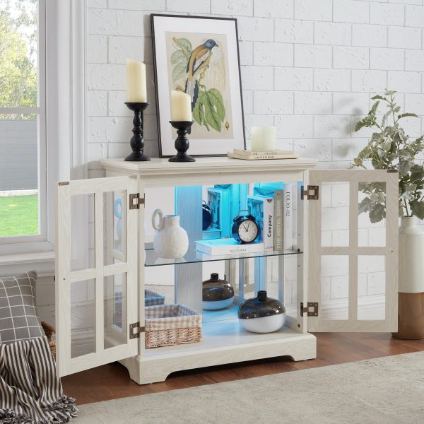 1-269.jpg LED Lighted Curio Display Cabinet with Lattice Doors, Adjustable Shelves & Retro Design, Multi-Functional Quality Showcase for Antiques, Elegant Bookcase & Storage Cabinet for Home Decoration and Organization