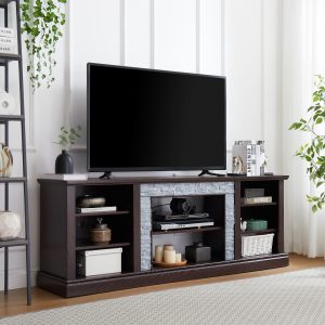 1-272.jpg Large Faux Stacked Stone TV Stnad, Desk Storage Rack, Media Console Table with Large Storage Cabinet,Modern TV Media Entertaionment Stand