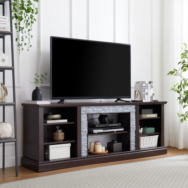 Large Faux Stacked Stone TV Stnad, Desk Storage Rack, Media Console Table with Large Storage Cabinet,Modern TV Media Entertaionment Stand