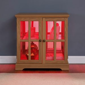 LED Lighted Curio Display Cabinet with Adjustable Shelves, Retro Lattice Door Design, Elegant Bookcase & Storage Cabinet for Home Decoration and Organization