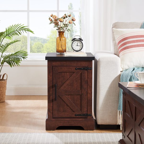 1-274.jpg Farmhouse Rectangular End Table with Barn Door & Adjustable Storage Shelf, Rustic Sofa Side Table for Living Room and Bedroom