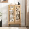 1-278.jpg 2-Door Curio Display Cabinet with Tempered Glass Doors, Mirrored Back Panel, Adjustable Shelves & Built-in Light, Light Bulb Included for Home & Office