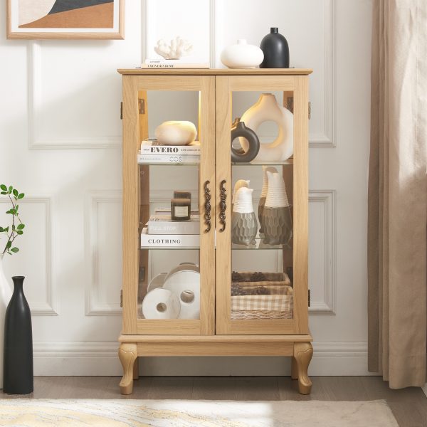 1-278.jpg 2-Door Curio Display Cabinet with Tempered Glass Doors, Mirrored Back Panel, Adjustable Shelves & Built-in Light, Light Bulb Included for Home & Office