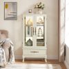 Lighted Curio Cabinet with Adjustable Glass Shelves, 2 Doors & 1 Drawer, Glass Wine Cabinet & Sideboard with Bulb Included