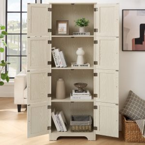 72.4" Tall Freestanding Storage Cabinet with 8 Doors & 4 Shelves, Multi-Purpose Bookshelf for Living Room, Kitchen, Dining Room & Office
