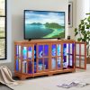 LED Lighted Antique Curio Display Cabinet with 4 Glass Doors & Adjustable Shelves, Vintage Showcase for Collectibles, Home & Office Display Case