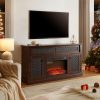 Embossed Pattern TV Stand with 23" Fireplace Insert, Media Console with Open & Closed Storage & Sliding Door for Living Room & Bedroom