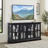 1-287.jpg LED-Lit Antique Curio Display Cabinet with 4 Glass Doors & Adjustable Shelves, Vintage Showcase for Collectibles, Home & Office