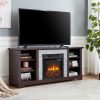 1-288.jpg Mantel Electric Fireplace TV Media Stand with Faux Stacked Stone Surround, Modern Entertainment Console with Open Storage & 18" Fireplace Insert