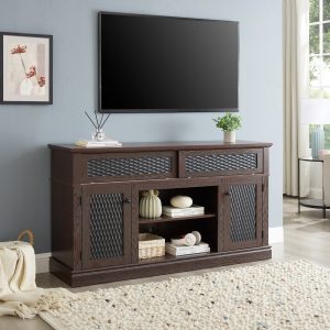 Embossed Pattern TV Stand & Media Console C Features Open/Closed Storage Space and Sliding Door, Suitable for Living Room & Bedroom