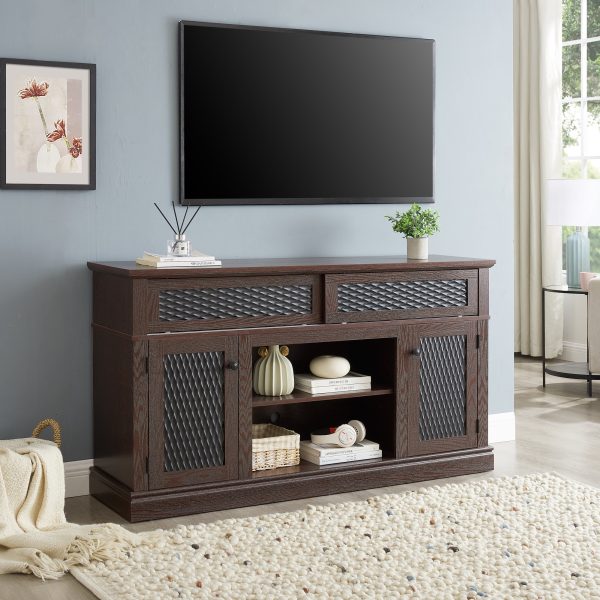 1-290.jpg Embossed Pattern TV Stand & Media Console C Features Open/Closed Storage Space and Sliding Door, Suitable for Living Room & Bedroom