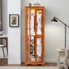 Lighted Glass Curio Display Cabinet with Wooden Frame, Glass Storage & Wine Cabinet, Toy Display Case for Living Room, Kitchen & Pantry C Bulb Included