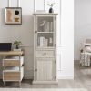 1-298.jpg Tall Freestanding Storage Cabinet with Glass Door, Shelves & Drawer C Versatile Sideboard for Living Room, Kitchen & Dining Room