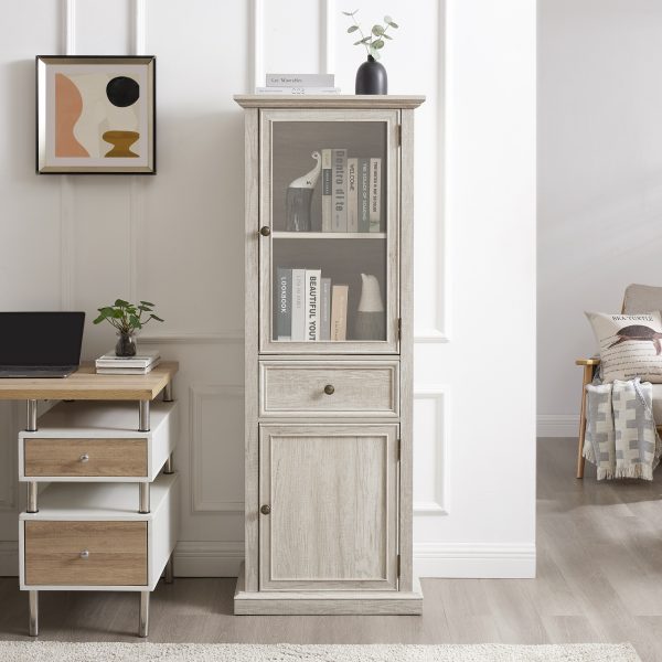 1-298.jpg Tall Freestanding Storage Cabinet with Glass Door, Shelves & Drawer C Versatile Sideboard for Living Room, Kitchen & Dining Room