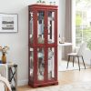 1-299.jpg Lighted Glass Curio Cabinet with Wood Frame C Multipurpose Display & Storage for Wine, Toys, Living Room/Kitchen/Pantry (Bulb Included)