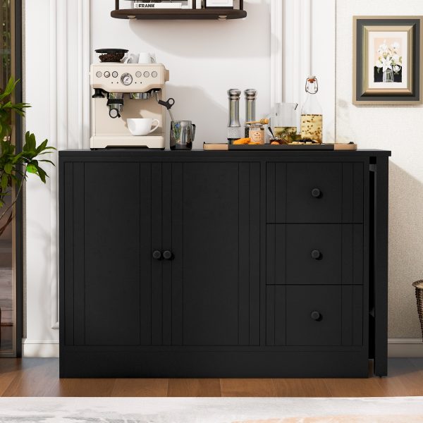 Multifunctional Wooden Sideboard with Extendable Table C 2-Door & 3-Drawer Storage Cabinet, Suitable for Living Room, Study, Foyer and Kitchen