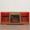 1-302.jpg Modern Electric Fireplace TV Stand with 3D Fireplace, LED Lights, Glass Shelves & USB Charging Port