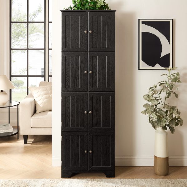 72.4" Tall Freestanding Storage Cabinet with 8 Doors & 4 Shelves, Multi-Purpose Bookshelf for Living Room, Kitchen, Dining Room & Office