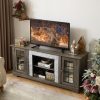 58" Modern TV Stand with 2-Door Storage, Faux Stone Media Console, Grey Large Entertainment Center for Living Room