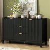1-31.jpg Wave-Design Storage Sideboard with 3 Adjustable Shelves, 3 Drawers & Soft-Close Doors, Metal Handle Accent Console Table for Study, Hallway & Living Room, Available in 3 Colors