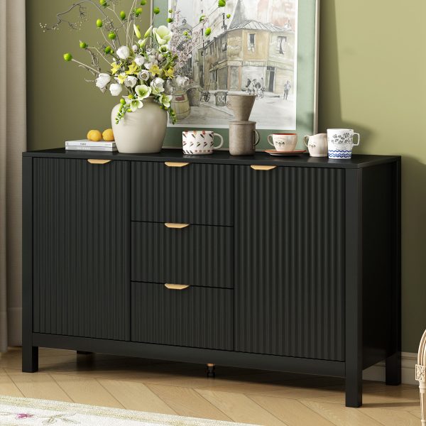 1-31.jpg Wave-Design Storage Sideboard with 3 Adjustable Shelves, 3 Drawers & Soft-Close Doors, Metal Handle Accent Console Table for Study, Hallway & Living Room, Available in 3 Colors