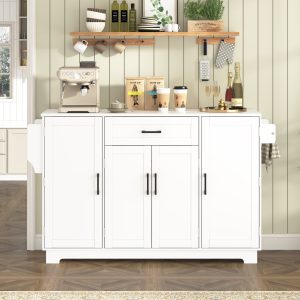 54.3" Sideboard Buffet Storage Cabinet with 4 Doors, 1 Drawer & Adjustable Shelves, Melamine MDF Construction, Aluminum Alloy Handles, Side Shelves & Hanging Rod, Ideal for Dining Room