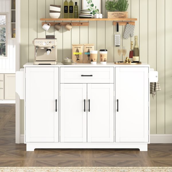 54.3" Sideboard Buffet Storage Cabinet with 4 Doors, 1 Drawer & Adjustable Shelves, Melamine MDF Construction, Aluminum Alloy Handles, Side Shelves & Hanging Rod, Ideal for Dining Room