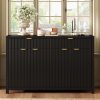 1-35.jpg Modern 55.1'' Buffet Sideboard Cabinet with 2 Drawers & 4 Doors, Adjustable Shelves, Wave-Pattern Design, Aluminum Handles & Painted MDF, Scandinavian Storage Cabinet for Dining Room & Living Room