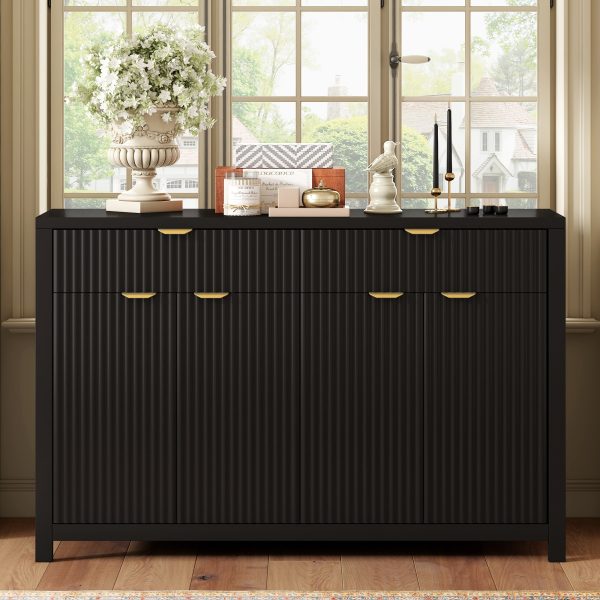 1-35.jpg Modern 55.1'' Buffet Sideboard Cabinet with 2 Drawers & 4 Doors, Adjustable Shelves, Wave-Pattern Design, Aluminum Handles & Painted MDF, Scandinavian Storage Cabinet for Dining Room & Living Room