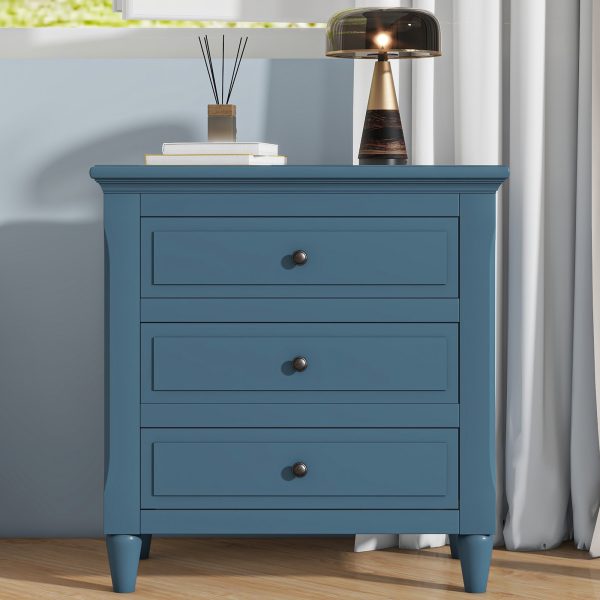 28'' Pine Wood Nightstand with 3 Drawers & Smooth-Glide Rails, Minimalist Bedside Cabinet with Metal Handles & Rubber Feet, Versatile Side Table for Bedroom, Sofa, Couch & Office