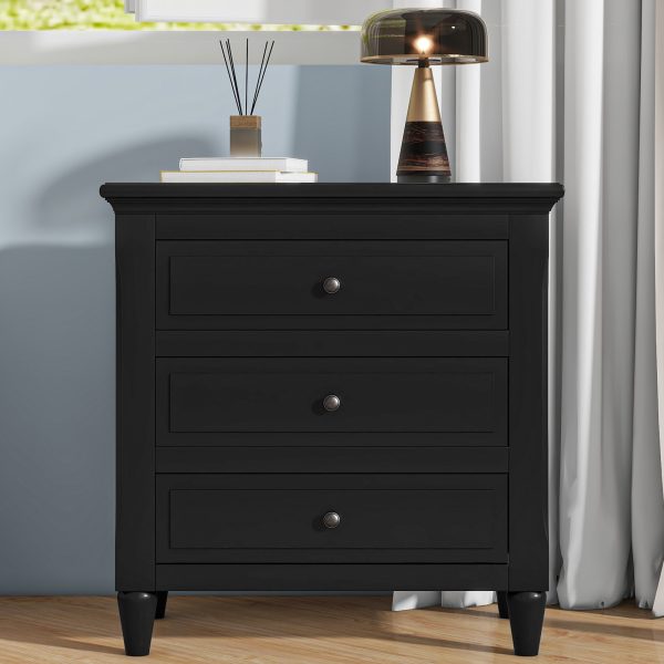 28'' Painted Finish Nightstand with 3 Drawers & Smooth-Glide Rails, Minimalist Bedside Cabinet Featuring Metal Handles & Rubber Legs, Versatile Side Table for Bedroom, Sofa, Couch & Office