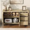 Modern Wave-Pattern Storage Sideboard with 3 Drawers, Large-Capacity Buffet Cabinet with Built-in Hooks & Extra Center Support Leg, Suitable for Living Room, Entryway & Hallway
