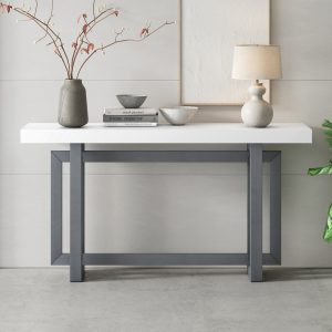 59.1'' Painted Entryway Console Table with Pine Veneer, Unique Triple-Rectangle Structure, Thick Solid Pine Legs, Extra-Long Sofa Table for Hallway, Living Room & Kitchen