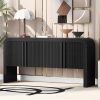 62.2-Inch Wave-Pattern Console Table with 4 Doors & Adjustable Shelf, Curved Slim Sofa Table for Behind Couch, Rustic Narrow Entryway Table for Living Room, Foyer and Hallway