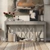 1-46.jpg 60'' Acacia Veneer Console Table with 4 Spacious Drawers, Modern Crisscross Design Entryway Table with Open Bottom Storage, Farmhouse Sofa Table for Living Room, Kitchen, Dining Room & Hallway