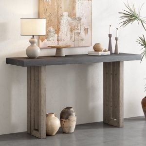 Uniquely Designed Oak Veneer Console Table with Distinctive Side Silhouettes, Perfect for Entryway, Hallway, Living Room, Foyer and Corridor