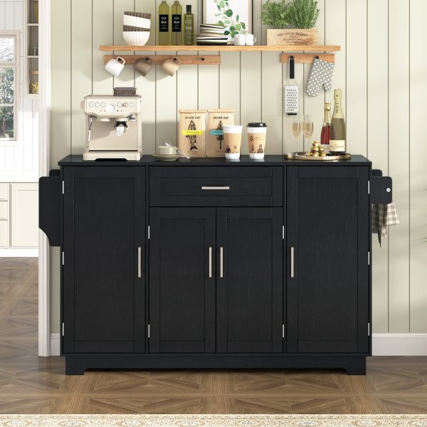 54.3" Sideboard Buffet Cabinet with Large Storage Capacity, 4 Doors & 1 Drawer, Melamine-Finished MDF Storage Cabinet with Adjustable Shelves, Aluminum Alloy Handles, Side Shelves and Hanging Rod for Dining Room