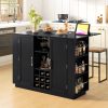 47.2" Wine Bar Cabinet with Foldable Tabletop & Built-in Power Outlet, Counter Height Bar Table with Wine Rack & Glass Holder, Double-Door Buffet Sideboard with Open Side Shelves (Chairs Not Included)