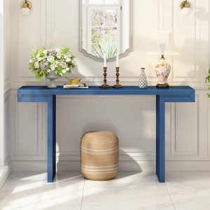 Large 60-Inch Console Table with Geometric Clean-Line Design, Stylish Painted Entryway Table with Adjustable Leveling Feet, Perfect for Living Room, Entryway & Hallway