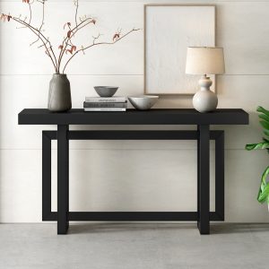 59.1'' Extra Long Painted Console Table with Pine Veneer, Unique Triple Rectangle Design and Thick Pine Wood Legs, Versatile for Entryway, Living Room and Kitchen
