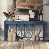 1-60.jpg 60'' Acacia Veneer Console Table with 4 Large Drawers, Modern Crisscross Design Entryway Table Featuring Open Bottom Storage, Farmhouse Style Sofa Table for Living Room, Kitchen, Dining Room & Hallway