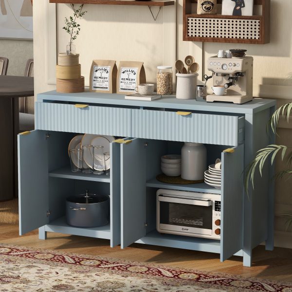 1.jpg Modern 55.1'' Sideboard Buffet Cabinet - 2 Drawers & 4 Doors with Adjustable Shelves, Wave-Pattern Design, Aluminum Handles, Painted MDF, Scandinavian Style Storage for Dining Room & Living Room