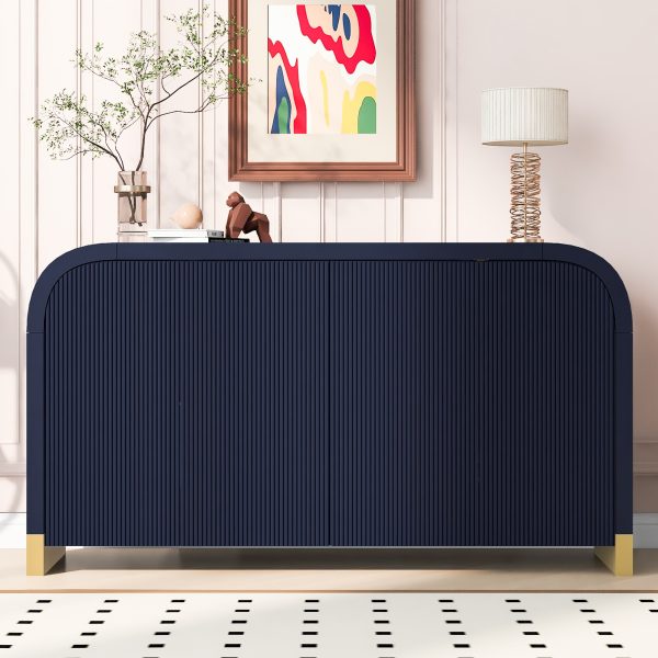 59.8'' Buffet Sideboard Cabinet with Arched Top, 4-Door Pine Veneer Storage with Wavy Textured Door Panels, Elegant Coffee Bar Console Table with Adjustable Shelves for Living Room & Foyer