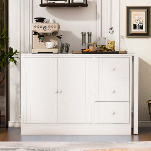 89.7'' Wooden Sideboard with Extendable Tabletop, Multifunctional Storage Cabinet with 2 Doors & 3 Drawers, Suitable for Living Room, Study, Foyer and Kitchen