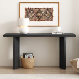 Stylish Console Table with Natural Pine Veneer and Decorative Geometric Legs, Suitable for Living Room, Study and Dining Room