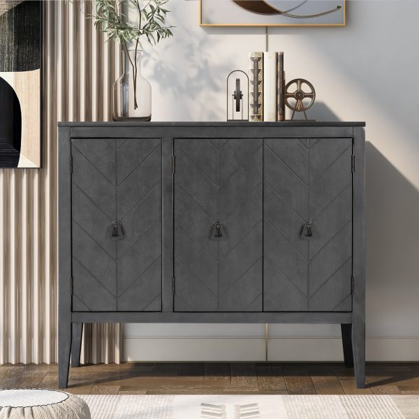 1-72.jpg Adjustable Shelf Storage Sideboard with 3 Vintage Metal Handles & 4 Solid Pine Wood Legs, Perfect for Entryway, Living Room, Study and Dining Room