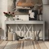60-Inch Acacia Veneer Console Table | 4 Spacious Drawers + Open Bottom Storage, Modern Crisscross Design, Farmhouse Style Sofa Table Suitable for Living Room, Kitchen, Dining Room & Hallway