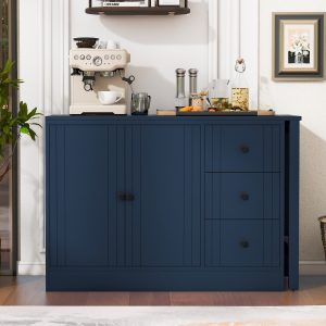 89.7'' Extendable Wooden Sideboard - Multifunctional Storage Cabinet with 2 Doors & 3 Drawers, Suitable for Living Room, Study, Foyer and Kitchen